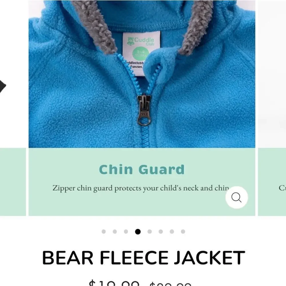 Cuddle Club Blue 3-6 month Fleece Hooded Jacket Bear Ears